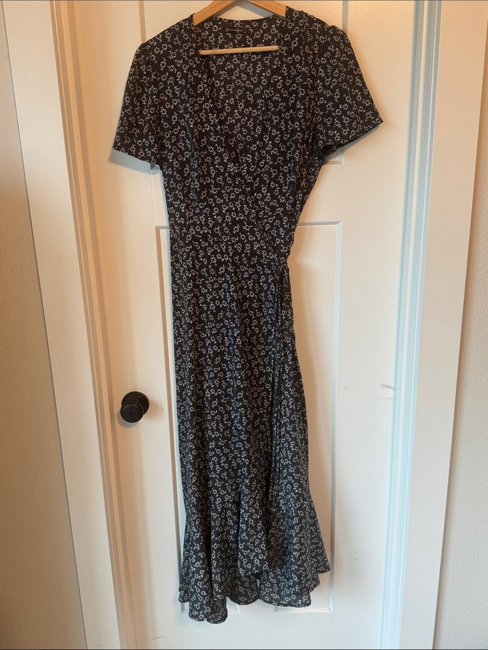 Black Floral Wrap Midi Dress - Classic Women's Dress